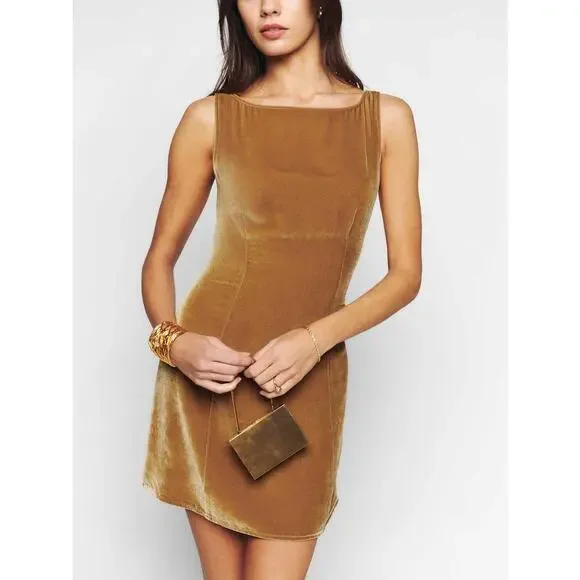 Reformation Mustard Velvet Mini Dress - Picture 5 of 15